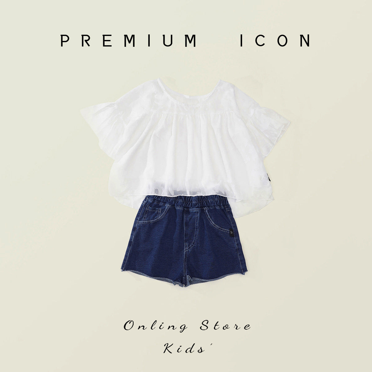 Girl's Short-Sleeve Set - Toddler's Half-Sleeve Chiffon Top & Denim Shorts Two-Piece