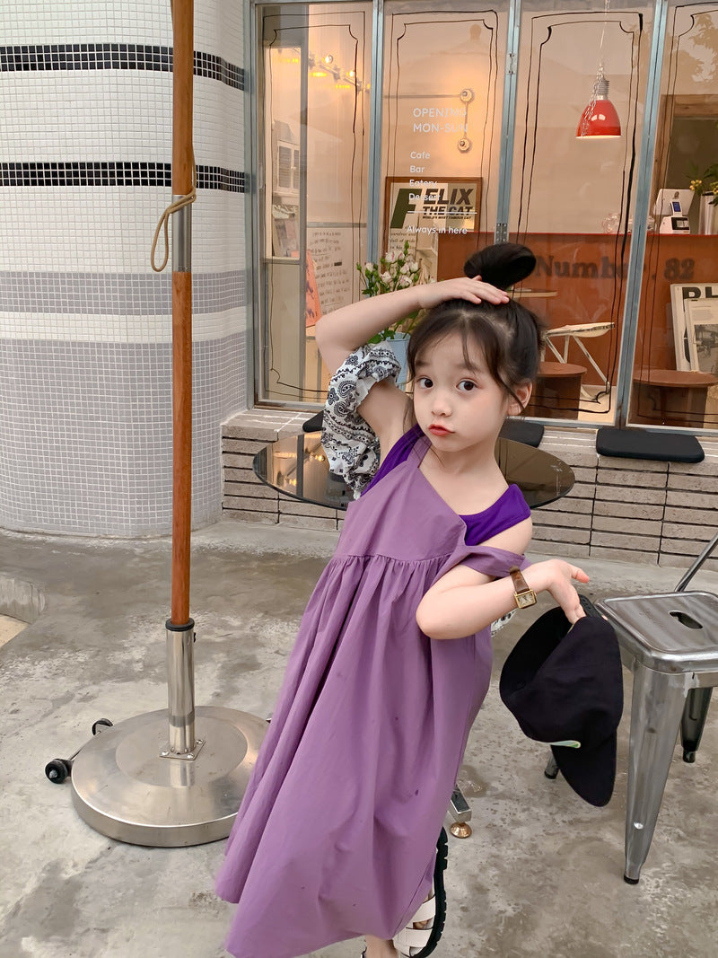 Girl's Purple Sleeveless Tank Dress Set