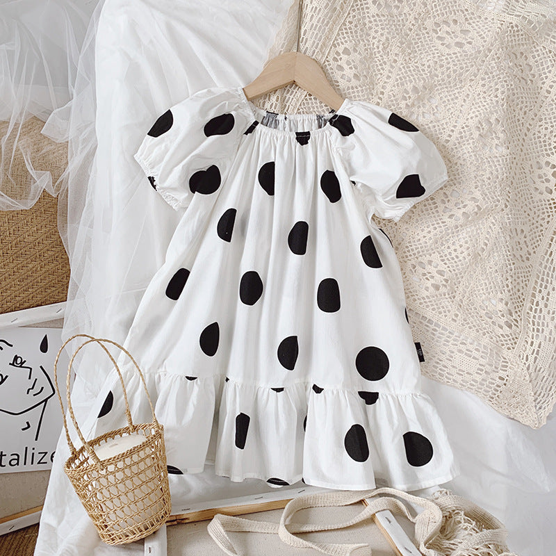 Girl's Summer Polka Dot Cotton Dress - Princess Style K3124543