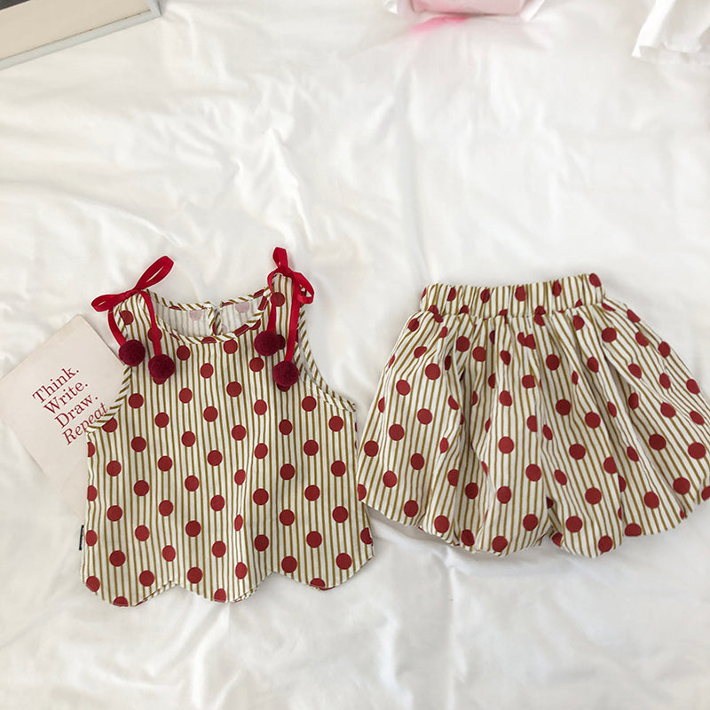 Girl New Summer Dotty Vest & Shorts Set