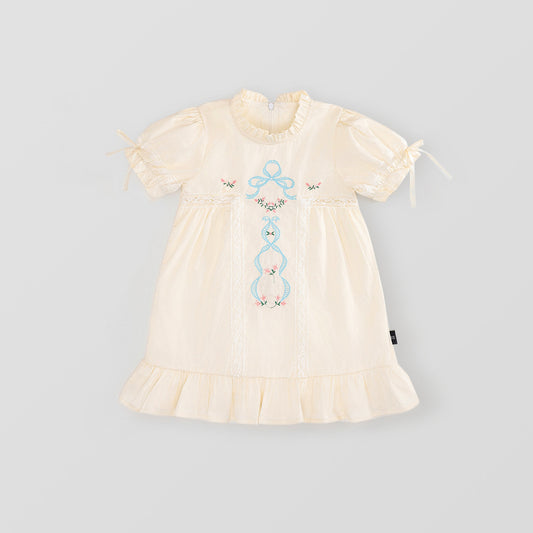 Girl Embroidered Bow Lace Dress