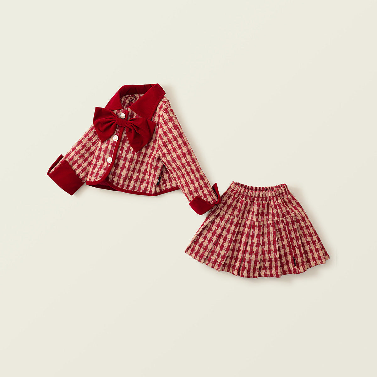 Girl's Thickened Cotton Red Checkered Little Chanel-Style Two