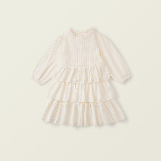 Girl's Ruffle Collar Long-Sleeve Chiffon Princess Dress
