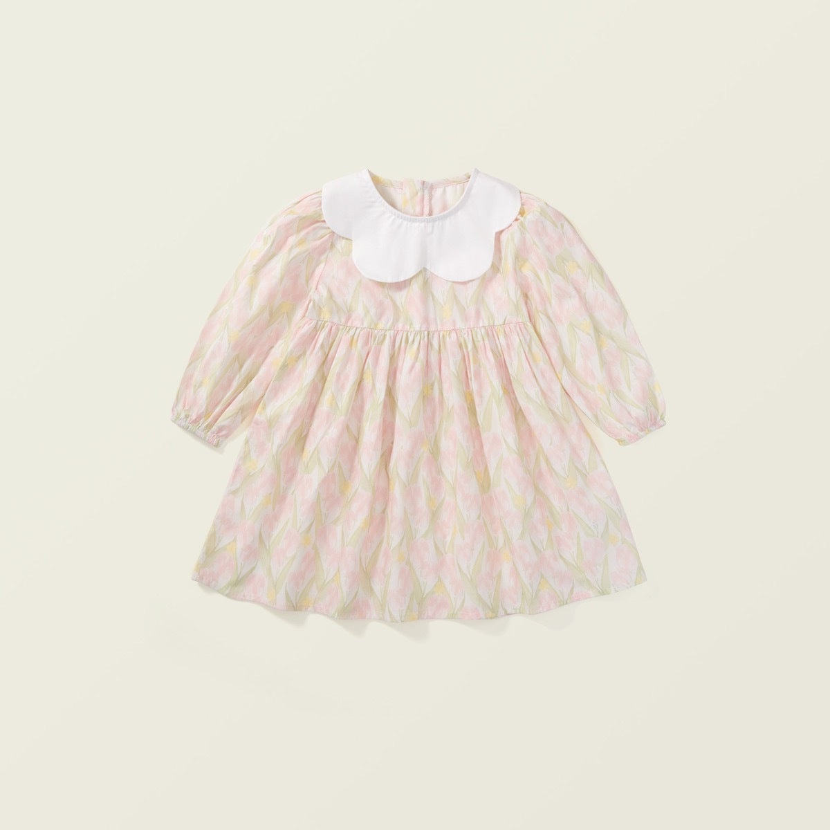 Girls Cotton Floral Princess Dress with Bubble Sleeves