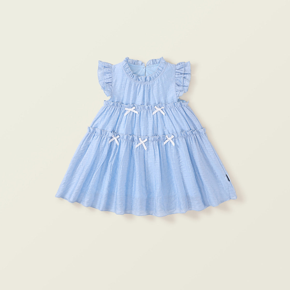 Girl's Blue Lace Flare Sleeve Resort Dress