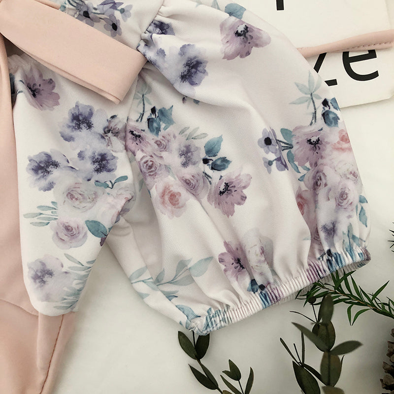 Girl's Cute Pink Floral Swimsuit