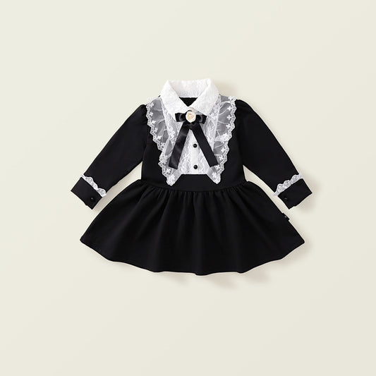 Girls Black Hepburn-Style Lace Dress