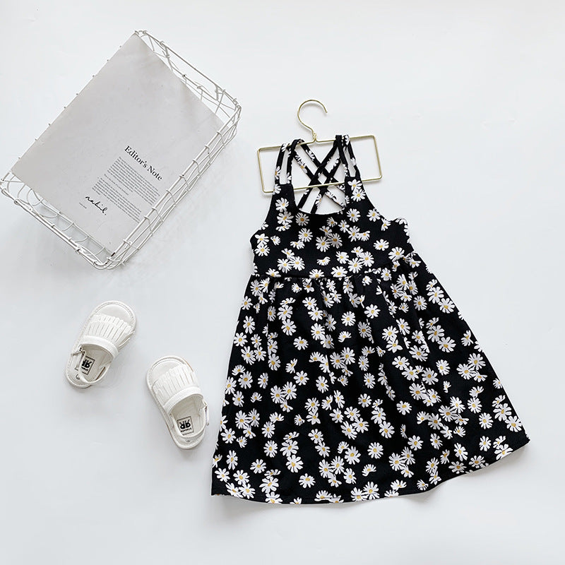 Girl's Summer New Daisy Print Strapless Princess Dress