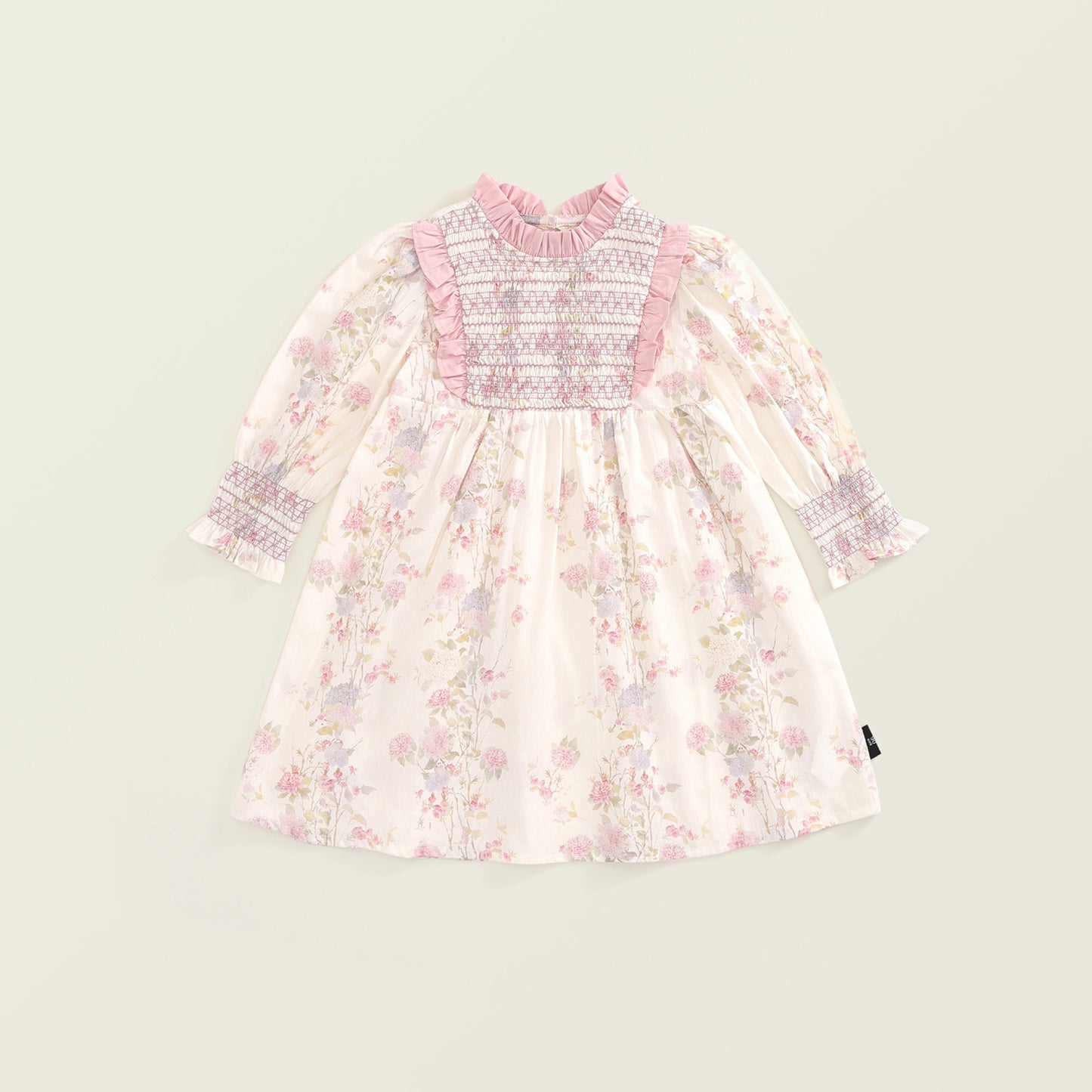 Girls Floral Pleated Long-Sleeve Dress