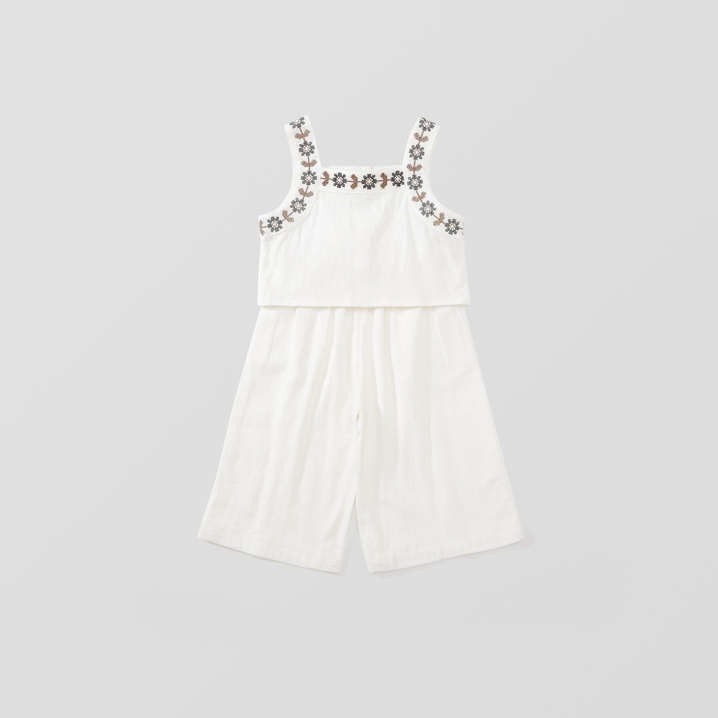 Girl's Embroidered Halter Top and Wide-Leg Pants Set