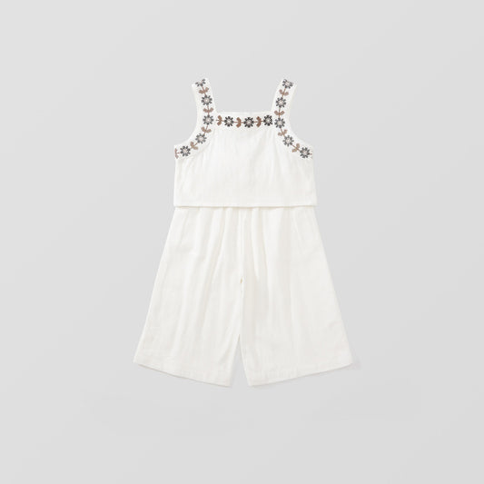 Girl's Embroidered Halter Top and Wide-Leg Pants Set