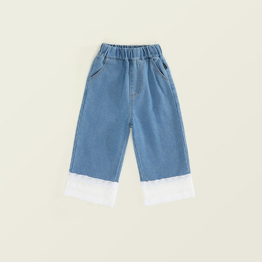 Girls Denim Pants with Lace Patch