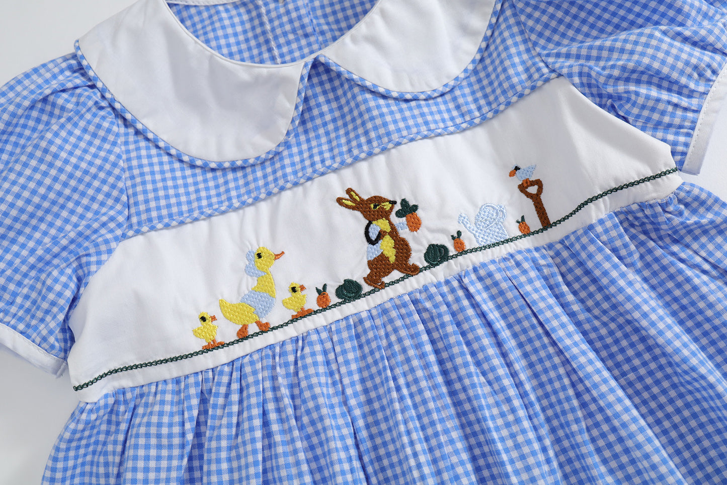 Girls Animal Embroidery Plaid Dress