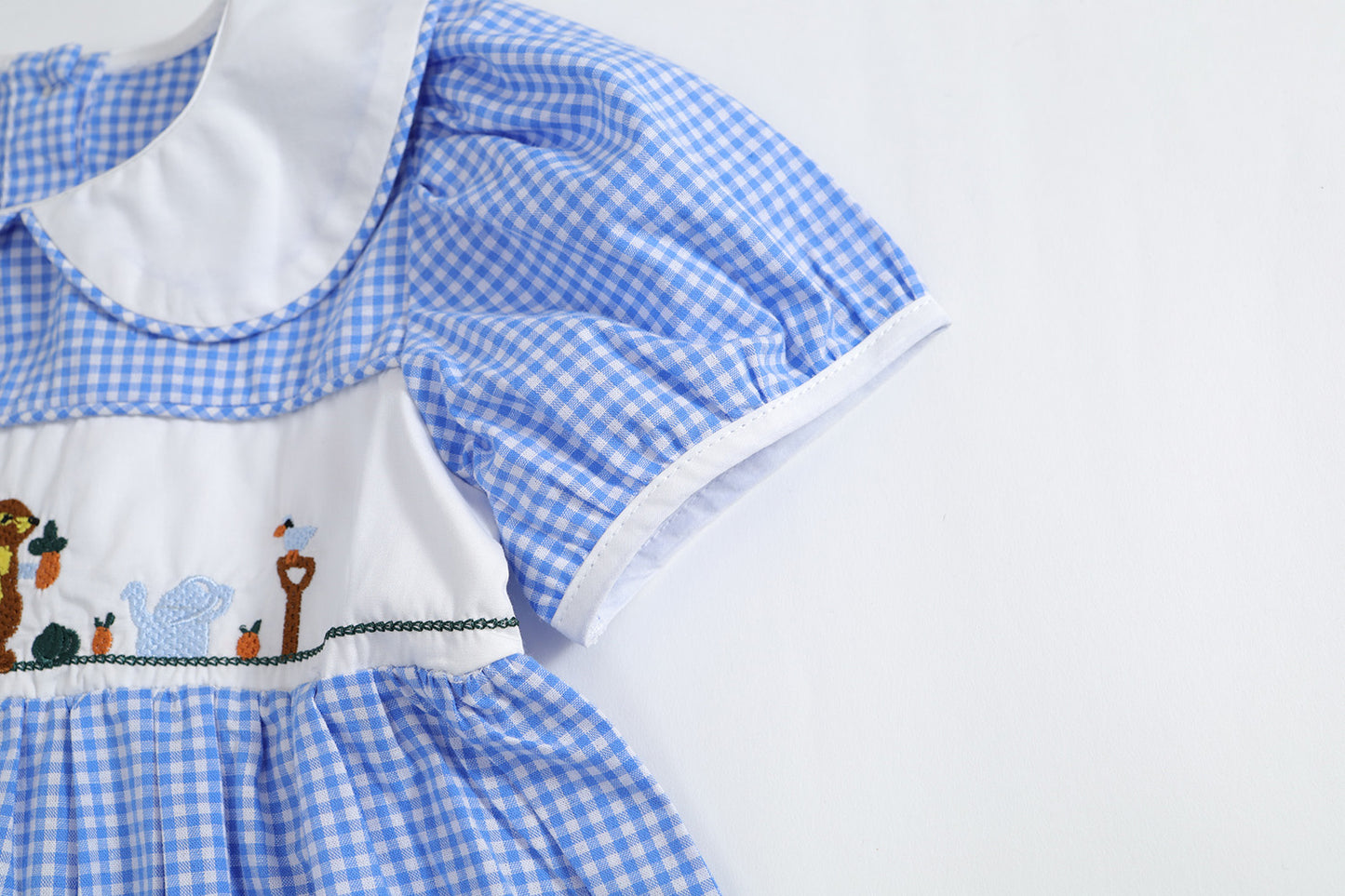 Girls Animal Embroidery Plaid Dress