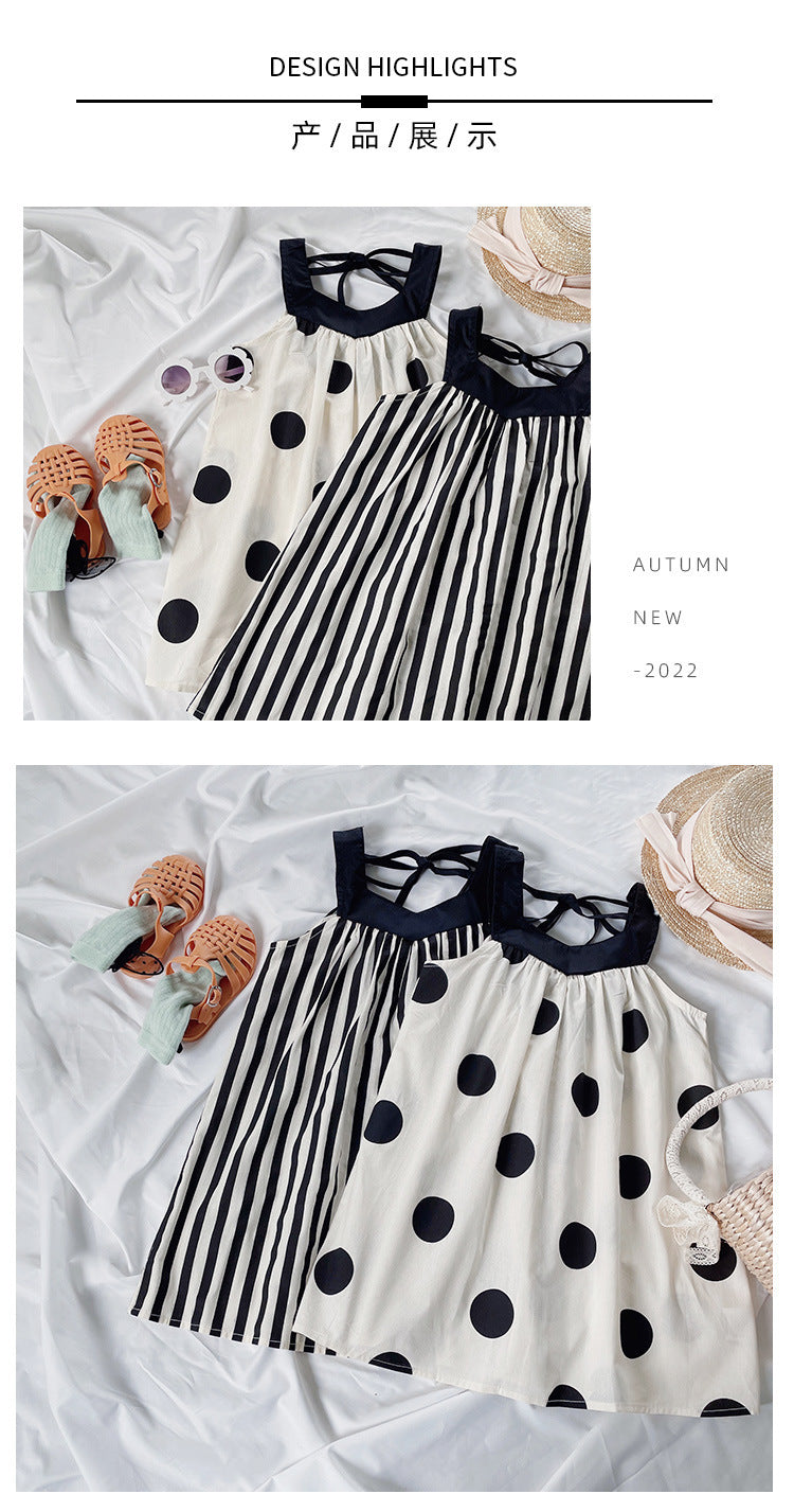 Girl's Summer Dotted Halter Dress - New Korean Style K3124501