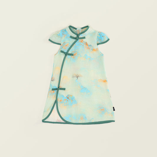 Girls Chinese Style Short Sleeve Dress