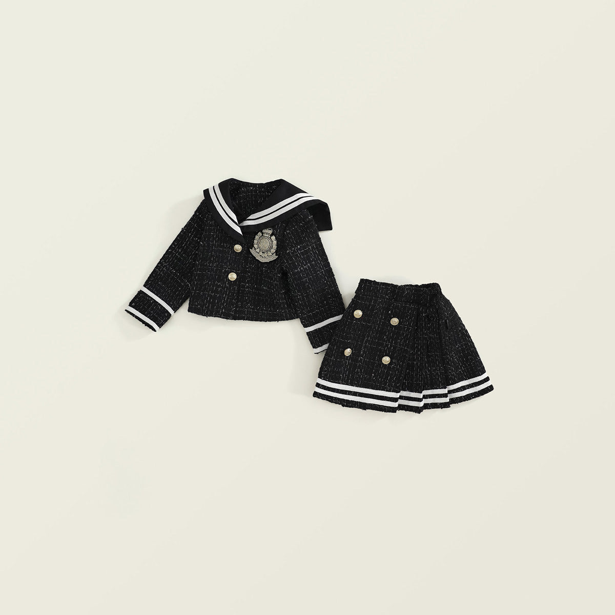 Girls' Spring/Autumn New JK Navy Collar 2-Piece Set