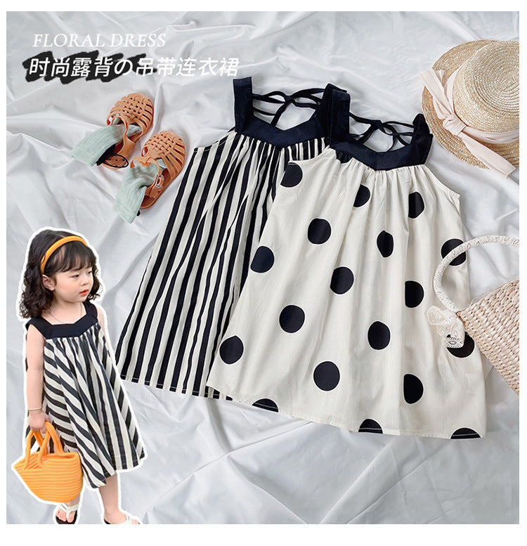 Girl's Summer Dotted Halter Dress - New Korean Style K3124501