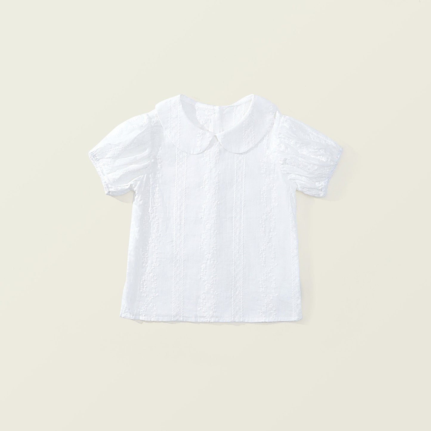 Girl's Summer Short-Sleeve White Shirt - Lace Peter Pan Collar K4125091