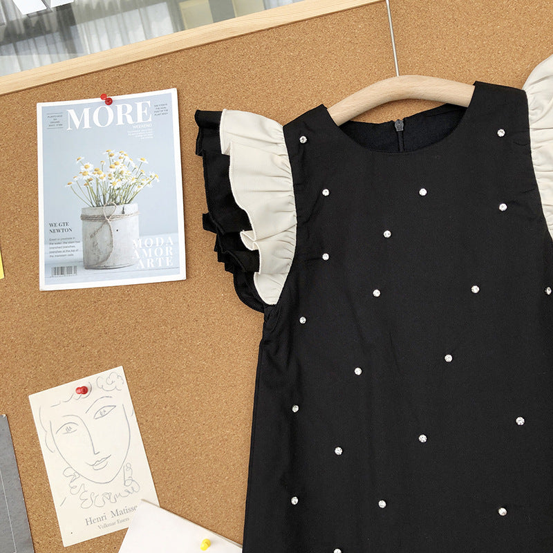 Girls Little Black Dress with Fly Sleeves