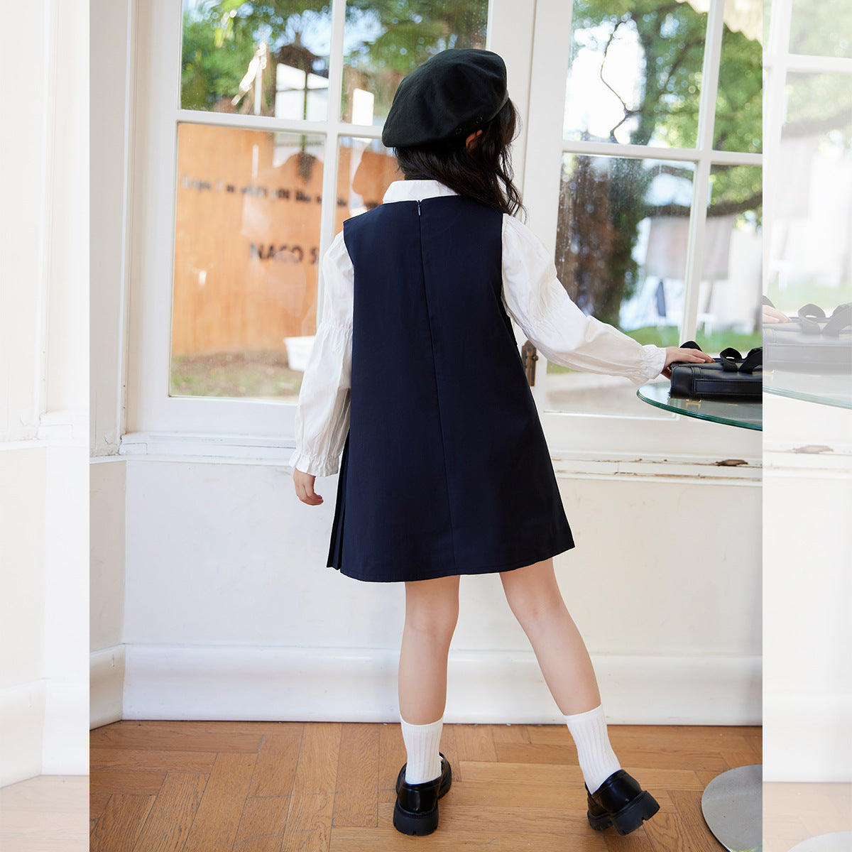 Girl's Doll Collar Shirt & JK Vest Skirt Set