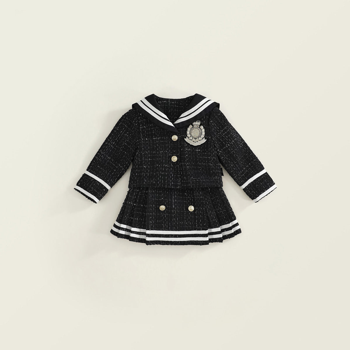 Girls' Spring/Autumn New JK Navy Collar 2-Piece Set