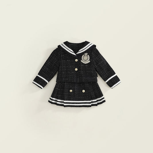 Girls' Spring/Autumn New JK Navy Collar 2-Piece Set