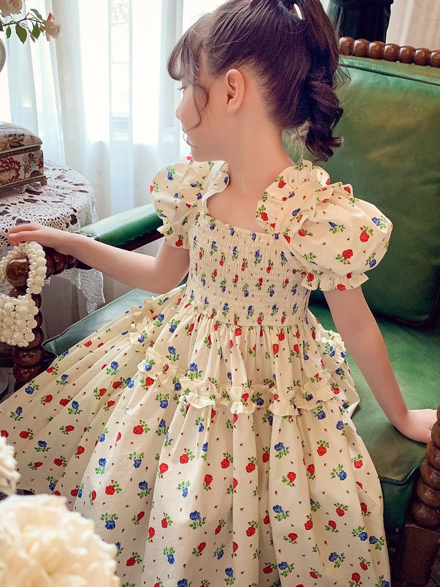 Girls floral short-sleeved dress