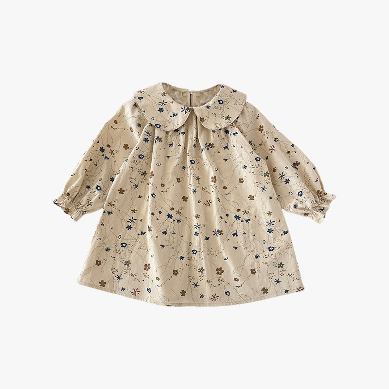 Girl's Floral Collar Long Sleeve Dress
